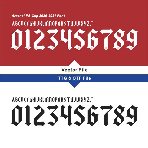 Arsenal FA Cup 2020-2021 Kit Font & Vector