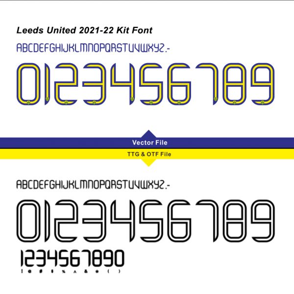 Leeds United 2021/2022 Kit Font & Vector