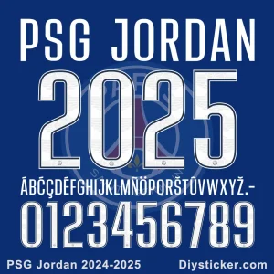 Downloadable PSG Jordan 2024-2025 jersey font in TTF and vector formats.