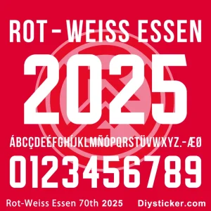 See the numbers and letters in the Rot-Weiss Essen 70th font download.