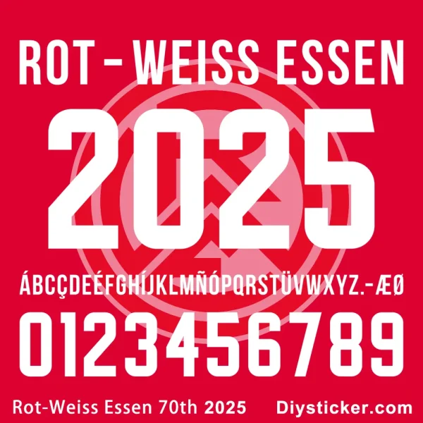 See the numbers and letters in the Rot-Weiss Essen 70th font download.