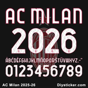 AC Milan 2025-26 Font Download - Kit Numbers & Letters Preview