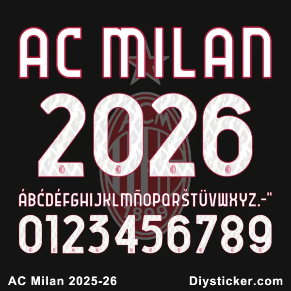 AC Milan 2025-26 Font Download - Kit Numbers & Letters Preview