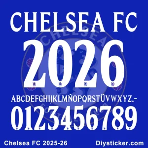 Chelsea 2025-26 Font displayed in TTF, OTF, CDR, and PDF formats