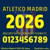Atletico Madrid 2025-26 Awaykit Font Atletico Madrid 2025-26 official away kit font in yellow, showing numbers, alphabet, and club logo.