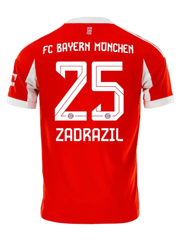 Bayern Munich 2025-26 home kit jersey back with font and player name Zadrrazil.