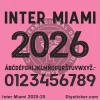 Inter Miami 2025-26 Font Character Set Display Inter Miami 2025-26 official font showing full alphabet, numbers, "INTER MIAMI" text, and club crest on a pink background.
