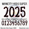 Manchester City Kids Super 2025 Font Full Character Display Manchester City Kids Super 2025 font showcasing a playful, bold typeface with all letters, numbers, and the Man City logo.
