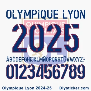 Olympique Lyonnais 2024-25 font with LFFP logo, showcasing TTF, OTF, AI, CDR, PDF files