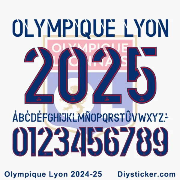 Olympique Lyonnais 2024-25 font with LFFP logo, showcasing TTF, OTF, AI, CDR, PDF files