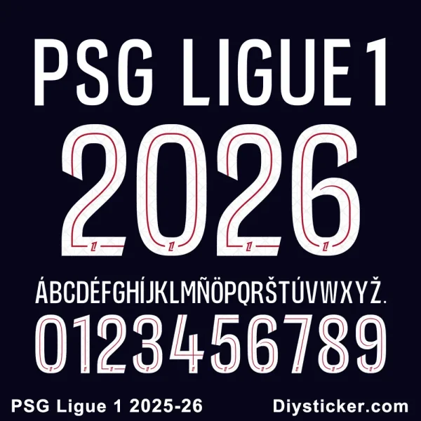 Official PSG Ligue 1 2025-26 font with TTF, OTF, AI, CDR, PDF files for jersey design.