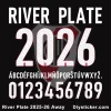 Official River Plate 2025-26 Away Font & Alphabet River Plate 2025-26 away jersey font showing numbers 0-9, capital letters A-Z, and club logo.