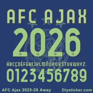 Official AFC Ajax 2025-26 Away Font sample with TTF, OTF, AI, CDR, PDF files