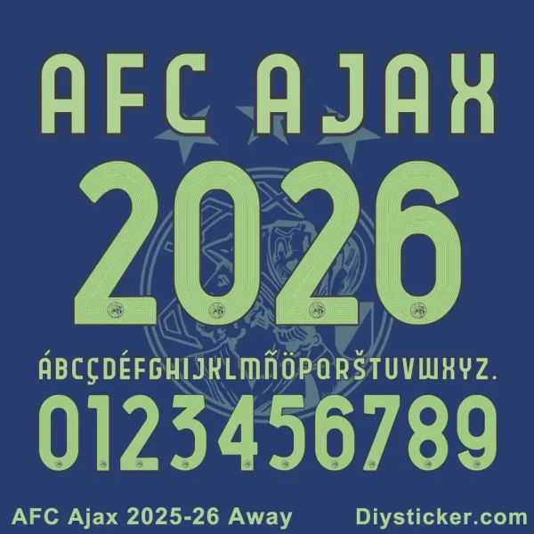 Official AFC Ajax 2025-26 Away Font sample with TTF, OTF, AI, CDR, PDF files