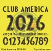 Club America 2025-26 Official Jersey Font Set Club America 2025-26 jersey font display on yellow background, showing full alphabet, numbers, and team logo details.