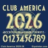 Club America 2025-26 Jersey Font Character Preview Club America 2025-26 font display on dark blue background, showing full alphabet, numbers.