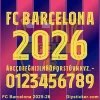 FC Barcelona 2025-26 official font showing uppercase letters, numbers, and special characters in yellow on a blaugrana background.