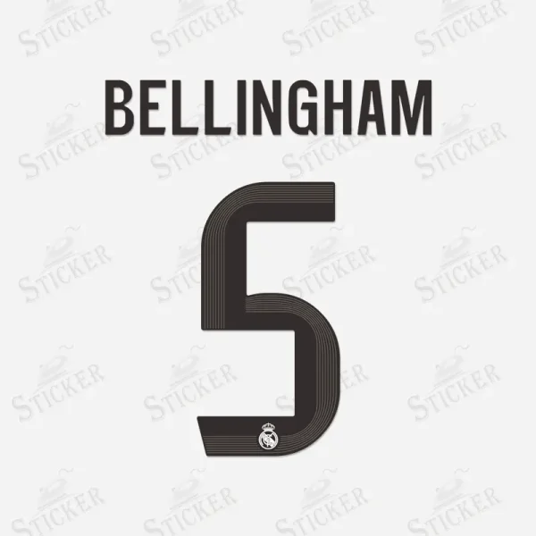 Real Madrid 2025-26 Bellingham #5 nameset print in black with club crest.