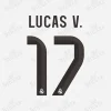 Real Madrid 2025-26 Lucas Vázquez #17 Nameset Real Madrid 2025-26 Lucas V. #17 nameset print in black with club crest.