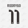 Real Madrid 2025-26 Rodrygo #11 Nameset Real Madrid 2025-26 Rodrygo #11 nameset print in black with club crest on a white background.