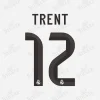 Real Madrid 2025-26 Trent Alexander-Arnold #12 Nameset Real Madrid 2025-26 Trent #12 nameset print in black with club crest.