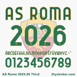 Official AS Roma 2025-26 third font with full alphabet and numbers for special edition designs
