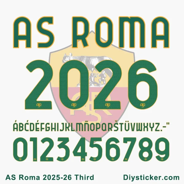 Official AS Roma 2025-26 third font with full alphabet and numbers for special edition designs