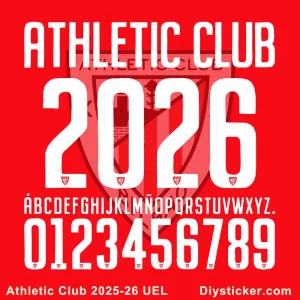 Official Athletic Club 2025-26 UEFA Europa League font with complete character set and numbering for custom designs