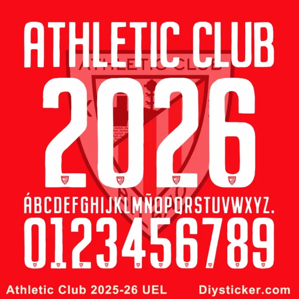 Official Athletic Club 2025-26 UEFA Europa League font with complete character set and numbering for custom designs