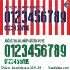 Chivas Guadalajara 2025-26 Font Downloads Preview of the Chivas Guadalajara 2025/26 jersey font in both the blue home color and the green away color.