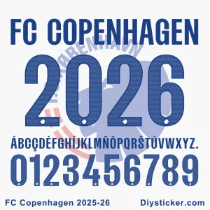 Official FC Copenhagen 2025-26 font with full alphabet, numbers, and club branding for custom designs.