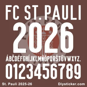 Official FC St. Pauli 2025-26 font with full alphabet, numbers, and club branding for custom designs.