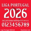 Liga Portugal 2025-26 official font preview with letters and numbers sample.