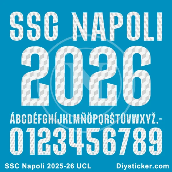 Official SSC Napoli 2025-26 UEFA Champions League font with full alphabet and numbers