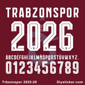 Official Trabzonspor 2025-26 font with full alphabet, numbers, and club branding for custom designs