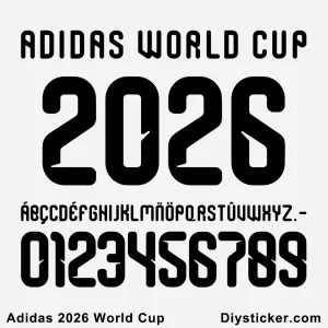 Official Adidas 2026 World Cup font preview showing complete character set for custom jersey designs