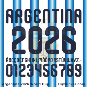 Argentina 2026 World Cup navy blue font displaying large numbers 2026 and the full alphabet.
