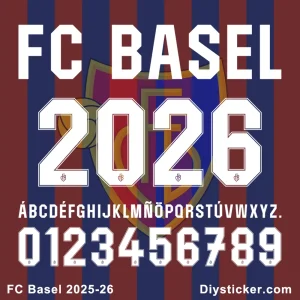 Official FC Basel 2025-26 font with full alphabet, numbers, and club branding for custom designs