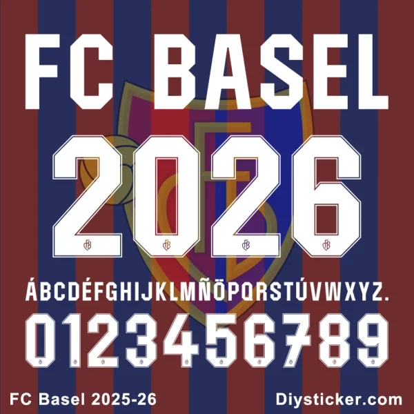 Official FC Basel 2025-26 font with full alphabet, numbers, and club branding for custom designs