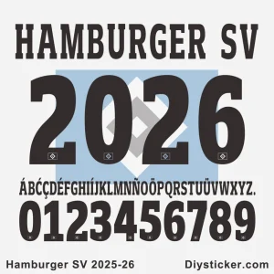 Stylized design preview of the Hamburger SV 2025-2026 font showing unique characters and typography.