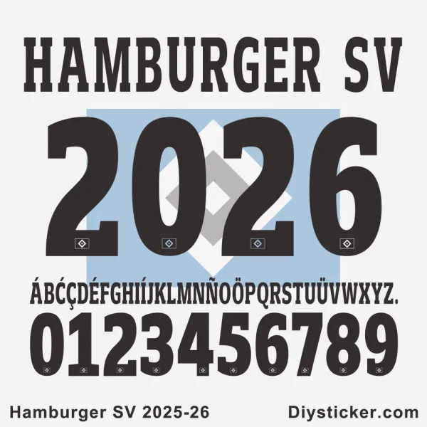 Hamburger SV 2025-26 Font Stylized design preview of the Hamburger SV 2025-2026 font showing unique characters and typography.