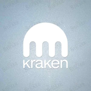 White KRAKEN sleeve sponsor patch for football jerseys, suitable for dark kits like Tottenham Hotspur away.