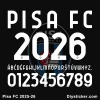Pisa FC 2025-26 Font Close-up preview of the Pisa FC 2025-26 typography style and design for jersey customization.