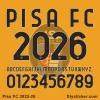 Pisa FC 2025-26 Font Downloads Pisa FC 2025-26 Font preview showing the full character set including uppercase, lowercase letters, and numbers.
