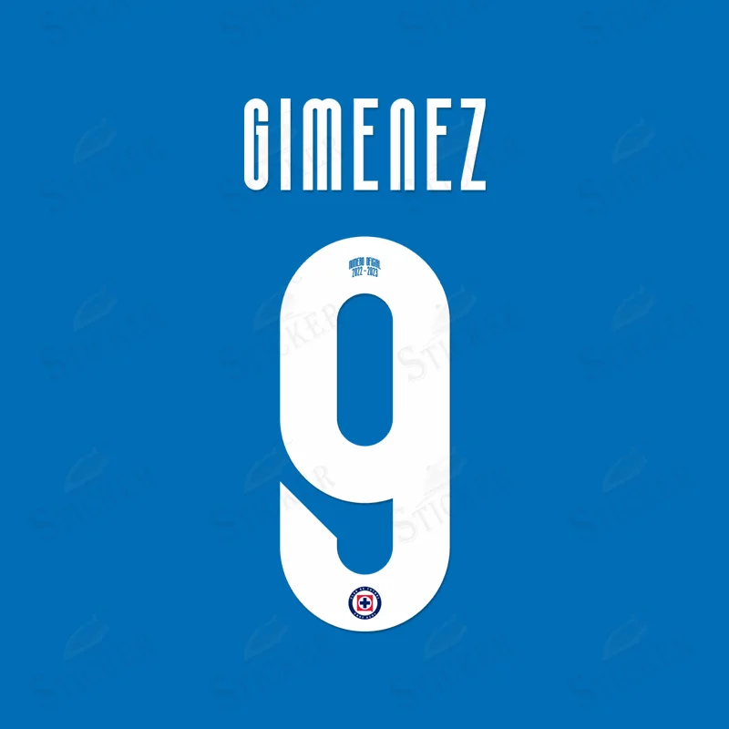Cruz Azul 2022-2023 Home Jersey Gimenez #9 Name Set for DIY Customization and Sponsor Patch Repair