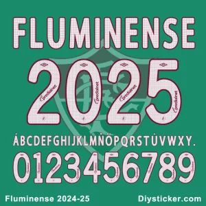 Official Fluminense 2024-2025 font preview showing club name, full alphabet, and numbers for design projects.