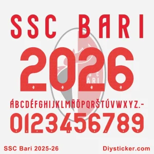 Stylized SSC Bari 2025-2026 font preview showing unique character design with accented letters.