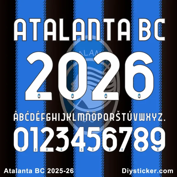 Atalanta BC 2025-2026 Official Font Preview Official Atalanta BC 2025-2026 font preview showing club name "ATALANTABC", season year, full alphabet, and numbers.