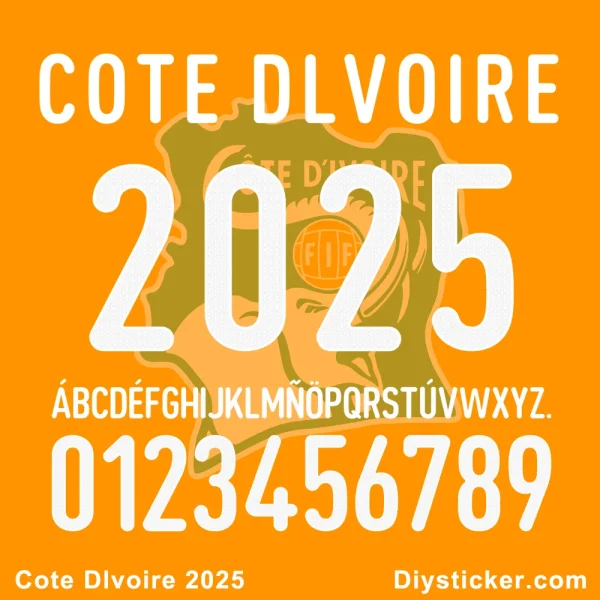 Cote d'Ivoire 2025 National Team Font Preview Official-style Cote d'Ivoire 2025 national team font preview with country name, full alphabet, and numbers.