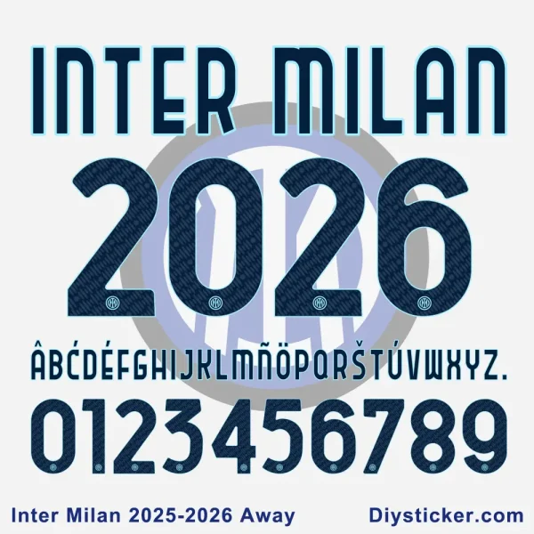 Inter Milan 2025-2026 Away Font Preview Inter Milan 2025-2026 Away Font Display: Letters, Numbers & 2026 Typography (Official 2025/26 Away Kit Font Style)